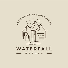 Wall Mural - waterfall logo line art vector illustration template icon graphic design. simple minimalist of natur