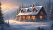 Wooden house in the winter forest. 3d render illustration. 