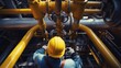 © sawitreelyaon - Technician in a hard hat working to checklist petroleum gas pipes for transportation in station petroleum oil.