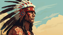 Hand Drawn Cartoon American Indian Tribal Man Illustration
