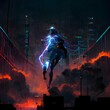 © Maria - lightningwave superhero running on top of a cyberpunk megastructure