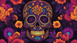 Day of the Dead Sugar Skull with floral background. Vector illustration. 