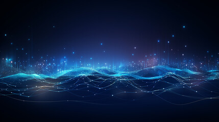 Blue Network Data Technology Background with Waving Network Circuits