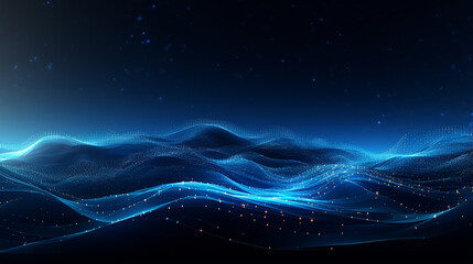 Blue Network Data Technology Background with Waving Network Circuits