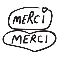 Wall Mural - French word - Merci. In English - Thank you. Vector outline graphic design on white background. 