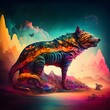 Trippy album cover with tasmanian tiger colorful atmosphere magical fairytale atmosphere 
