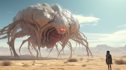 Fototapeta mysteries of the monster desert, digital art illustration, generative ai
