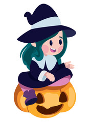 Wall Mural - halloween witch and pumpkin