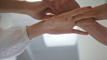 Woman Hands Dancing Gracefully In Art Studio Closeup. Female Couple Arms Touch