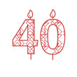 Digital png illustration of red 40 birthday candle with pattern on transparent background