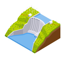 Poster - Hydroelectric Dam Isometric Composition