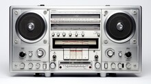 Image Of Old Tape Player Recorder. Vintage Radio Isolated Over White Background