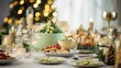 © NoLimitStudio - Elegant green theme table setting for Christmas and New year dinner, Generative ai
