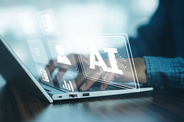 Wall Mural - ai (artificial intelligence) ai management and support technology in the business plan marketing suc