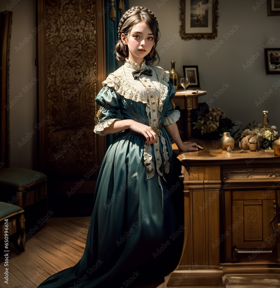 Historical of the Victorian era. Portrait of an elegant woman in ...