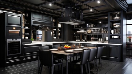 Poster - Modern black kitchen, generated by AI