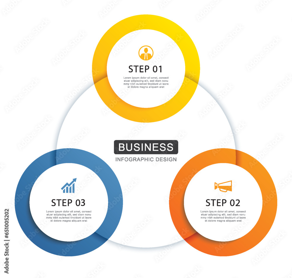 Infographics circle timeline with 3 number data template. Vector ...