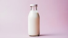 A Clear Glass Bottle Filled With Non Homogenized Milk. Isolated Against A Simple Background. The Milk's Rich, Creamy Texture Is Clearly Visible, Highlighting Its Natural, Unprocessed Quality.
