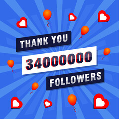 Wall Mural - Thank you 34000000 or 23M followers. Congratulation card. Greeting social card thank you followers.