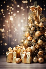 Wall Mural - Christmas tree holiday background. Merry christmas and a happy new year. Holiday banner and poster. Christmas decorative ornaments