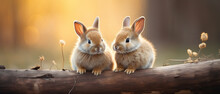 Cute Rabbits Sit On The Wood Cut Out Transparent Isolated On White Background ,PNG File ,artwork Graphic Design Illustration.