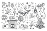 Fototapeta Paryż - Christmas set in sketch style. Hand drawn illustration.