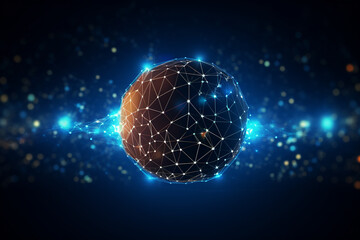 Futuristic Blockchain Technology With World Globe And Polygon Network