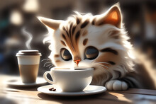 Cat Drinking Coffee. Generative AI