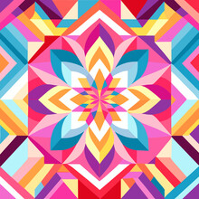 Seamless Background Pattern. Abstract Symmetric Geometric Pattern In Bright Colors.