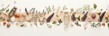 Herbal Apothecary Aesthetic. Dry Herbs And Flowers On A Beige Background. With Generative AI Technology