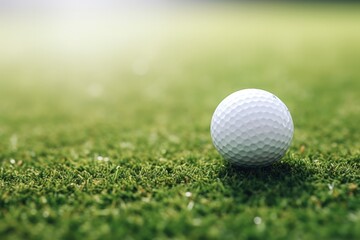 Golf ball on green course in golf club, close up. Generative ai