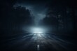 A dimly lit road with no one around during midnight, perfect for background, backdrop, or wallpaper. Generative AI