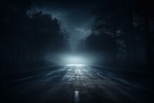 A dimly lit road with no one around during midnight, perfect for background, backdrop, or wallpaper. Generative AI