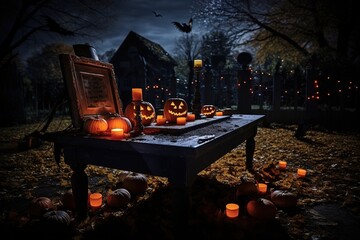 Canvas Print - halloween decor with pumpkins