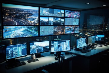 Leinwandbilder - The security service operator monitors through monitors