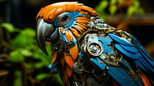 Close Up Of Bird Made Out Of Metal Parts.