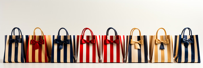 Canvas Print - Row of shopping bags with bow on each of them.