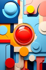 Poster - Close up of red button on colorful background.