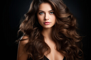 Wall Mural - Woman with long brown hair and blue eyes is posing for picture.