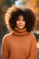 Poster - Woman with brown sweater and brown turtle neck.