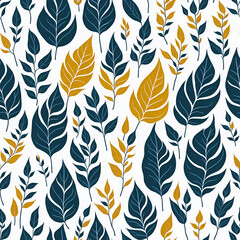 Wall Mural - leaves on white background, seamless pattern, Generative AI