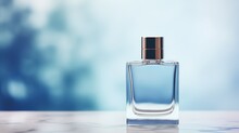 Mockup Of A Blue Men's Perfume Bottle On A Light Background