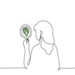 © Kamila Bay - beautiful woman stands looking in the mirror where she sees a scary ugly grimace - one line art vector. concept self-hypnosis, low self-esteem