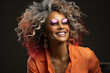 © Tetiana - Generative AI photography of cheerful beautiful lady with long healthy wavy grey color hairdo