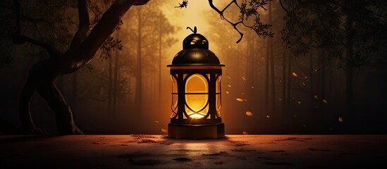 Wall Mural - Stock image of a lit lantern in a circular setting