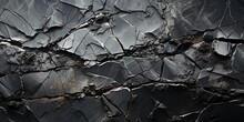 Black White Rock Texture. Dark Gray Stone Granite Background For Design. Rough Cracked Mountain Surface