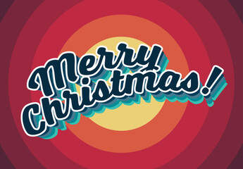 Wall Mural - retro merry christmas card with blue lettering on red stripped background