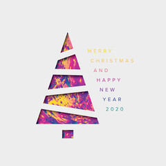 Wall Mural - minimalistic christmas card with colorful christmas tree