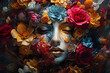 canvas print picture - Picture made with generative AI of surreal mysterious creature goddess with flowers wreath