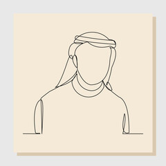 Wall Mural - Continuous single one line drawing of muslim arabic man standing gesture. Line art ramadan kareem and ied mubarak greeting card. Vector illustration.